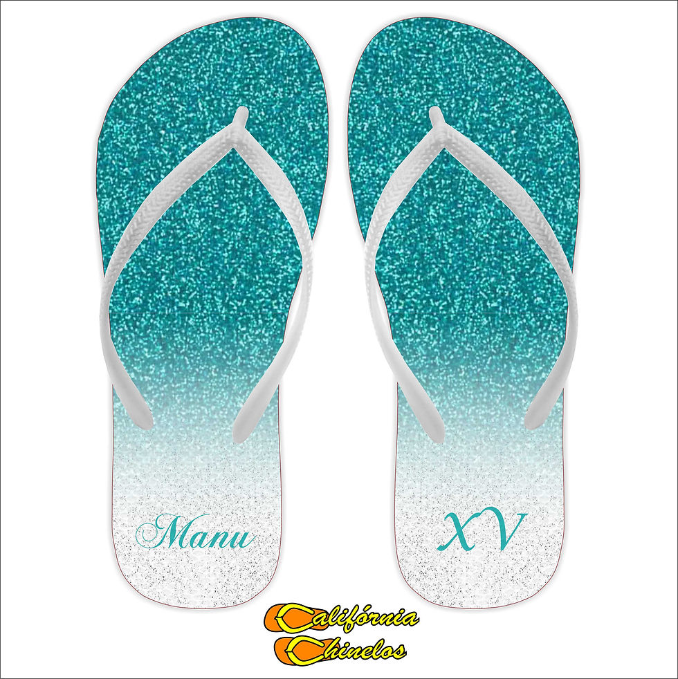 Chinelo Personalizado para Debutante Glitter Verde Tiffany