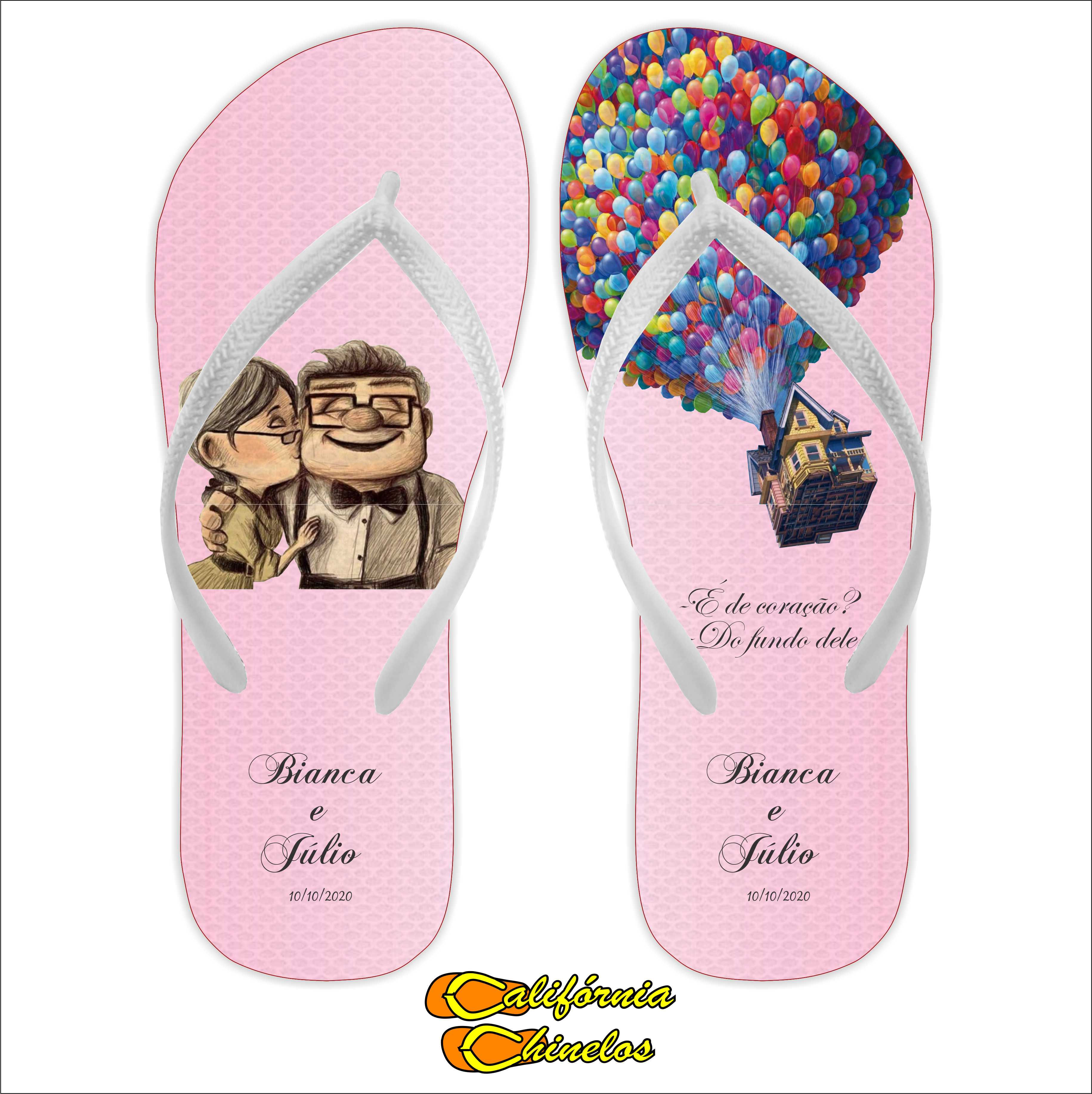 Chinelo Personalizado para Casamento Casal Up Altas Aventuras