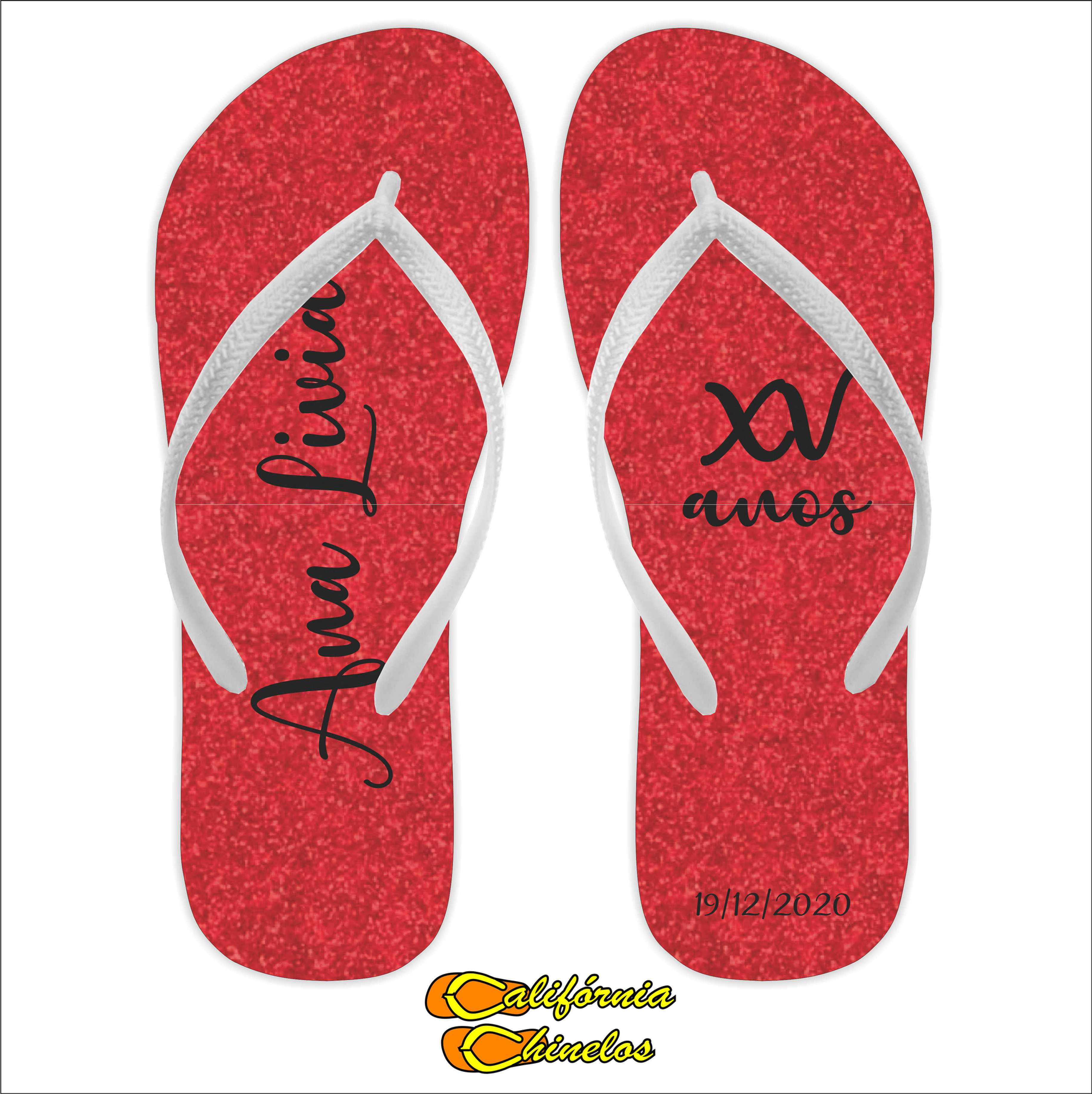 Chinelo Personalizado para Debutante Glitter Vermelho