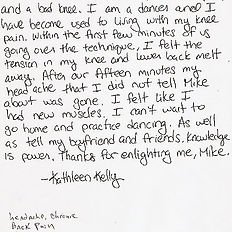 Handwritten stranger's endorsement for successful therapy sessions.