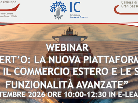 Seminario tecnico gratuito Piattaforma Commercio Estero "Cert'ò", mercoledì 16 settembre 2026.