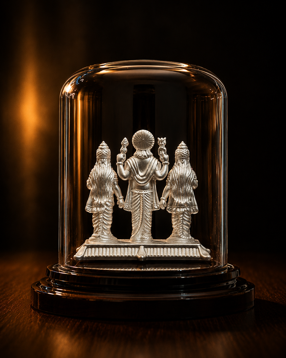 Thumbnail: The Vel – 999 Pure Silver Murugan with Valli & Devasena