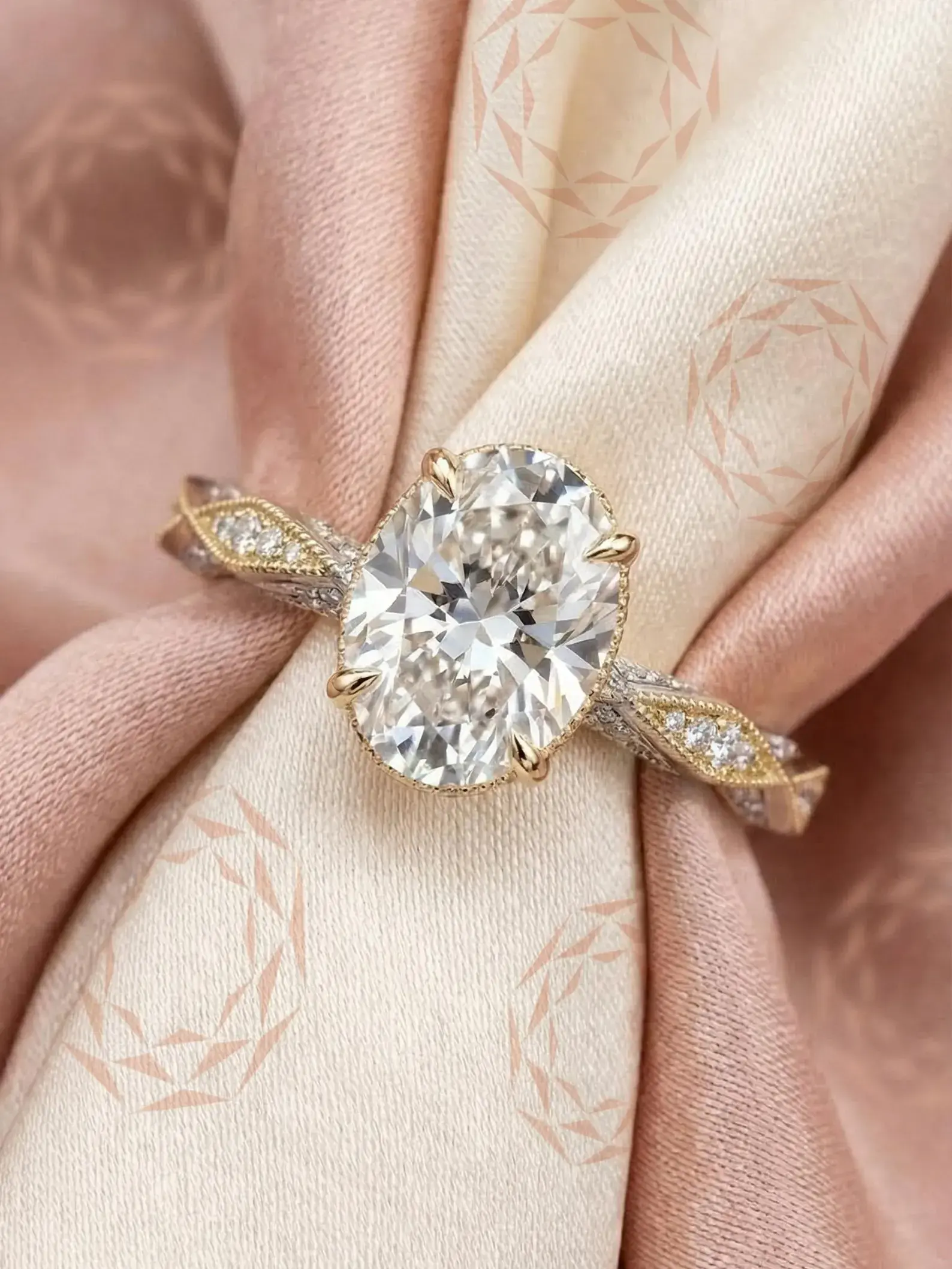 Art Deco Antique Vintage Diamond Ring 1.5 CT Oval Cut Moissanite Engagement Ring