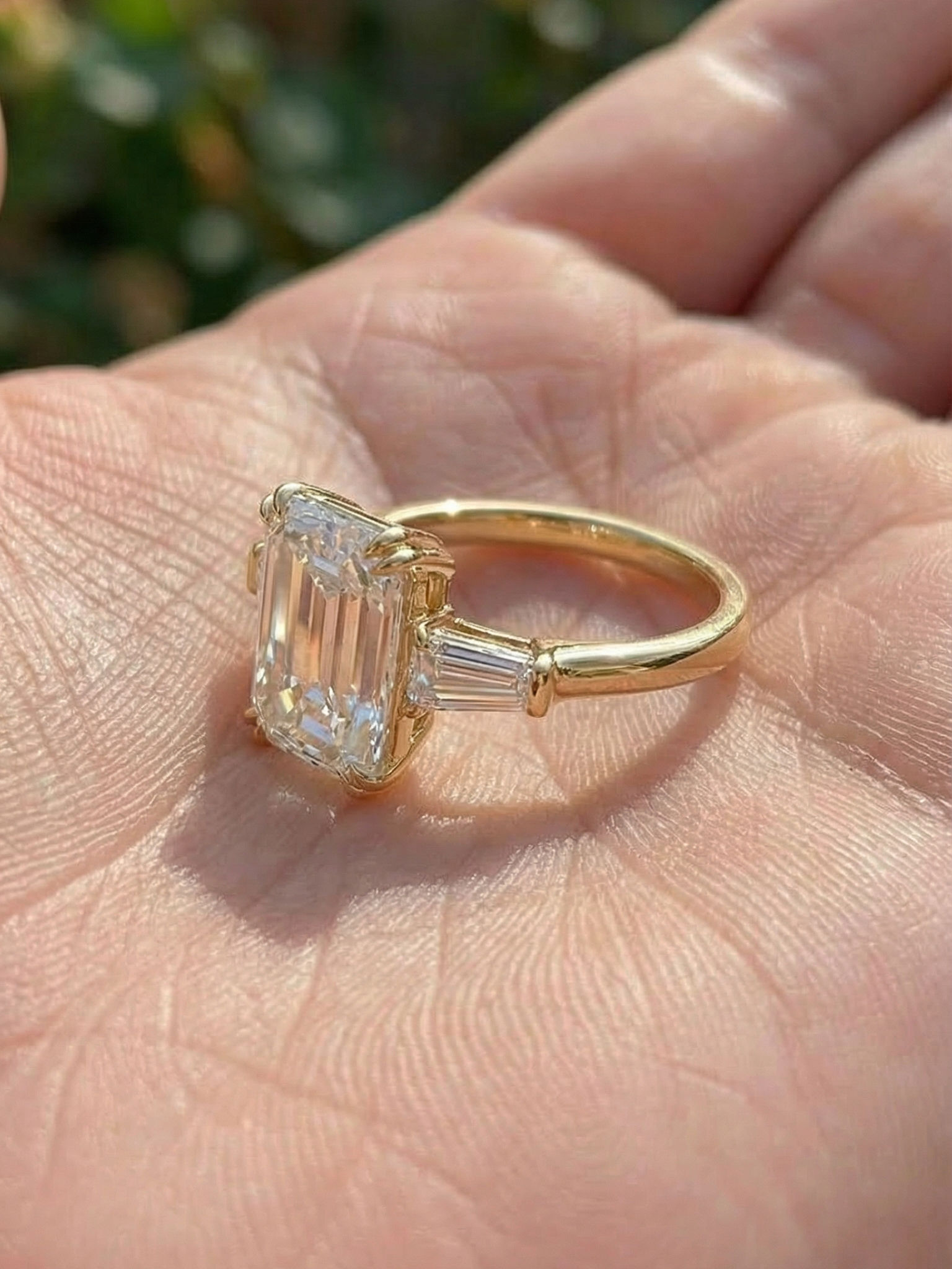 4 CT Emerald Cut Moissanite Wedding Ring Three Stone Engagement Ring