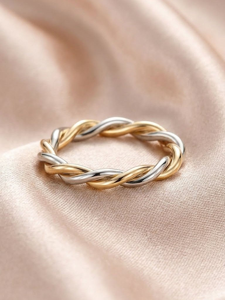 14K Solid Gold Rope Infinity Relaxed Twist Wedding Band Stackable Ring