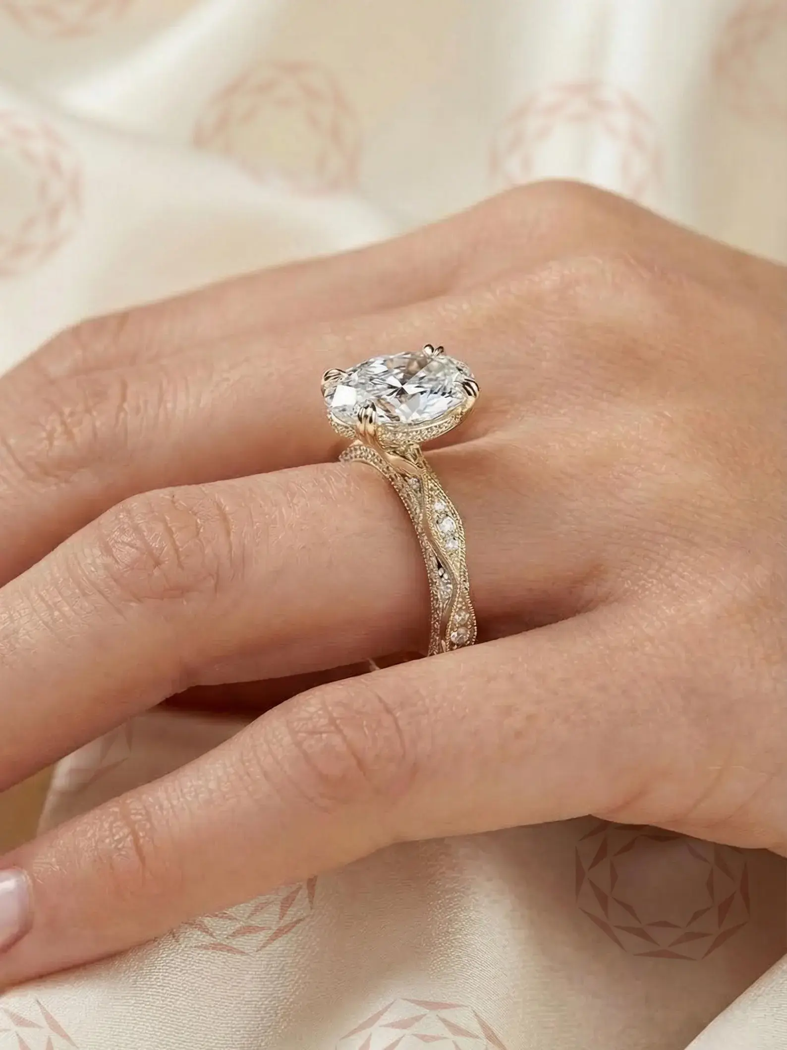 Art Deco Antique Vintage Diamond Ring 1.5 CT Oval Cut Moissanite Engagement Ring