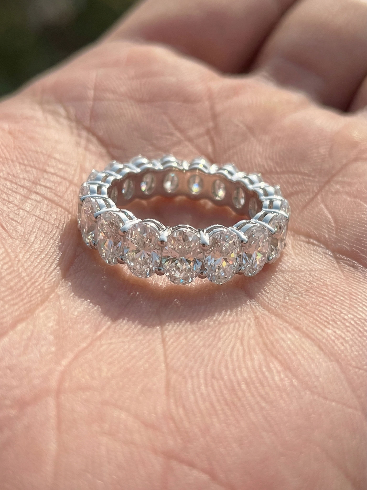 Oval Moissanite Full Eternity Band Stackable Wedding Ring Sterling Silver