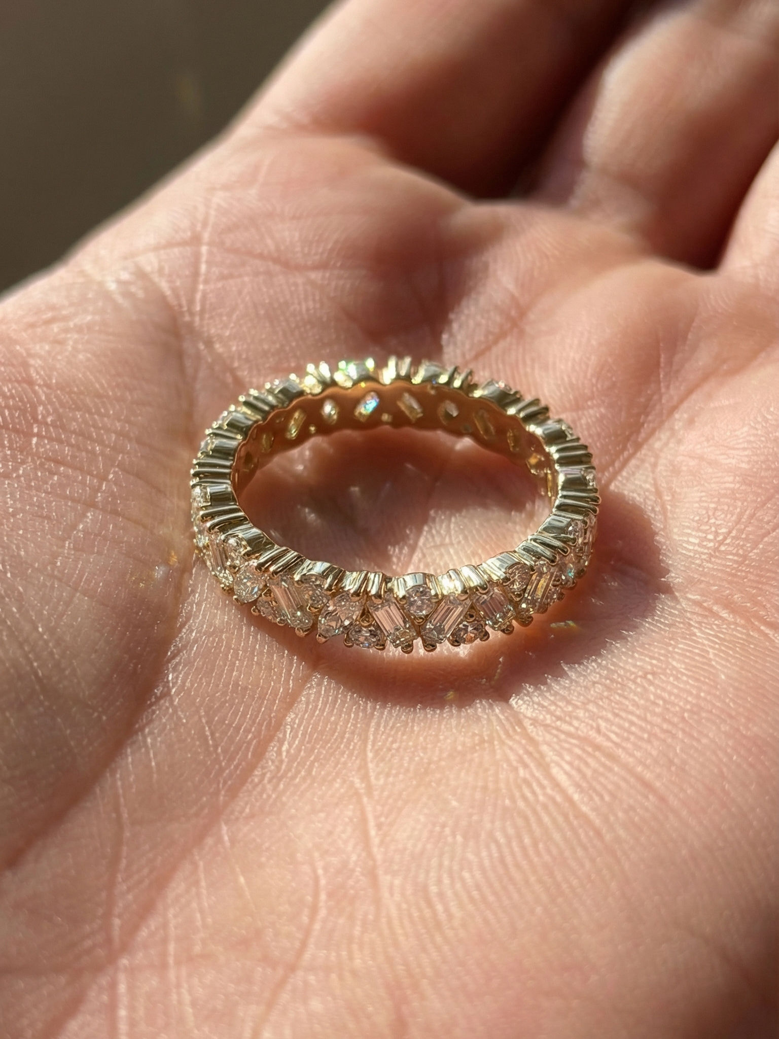 Baguette Marquise Moissanite Full Eternity Band Solid Yellow Gold Stackable Ring