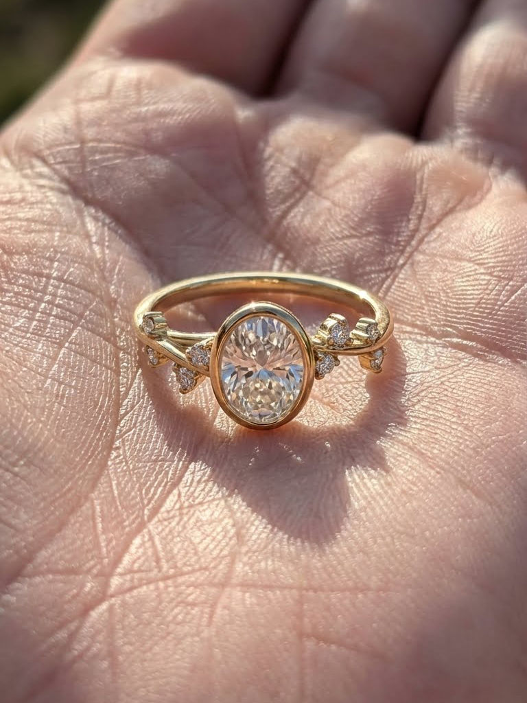 Nature Inspire Vintage 2 CT Oval Cut Moissanite Bypass Engagement Ring