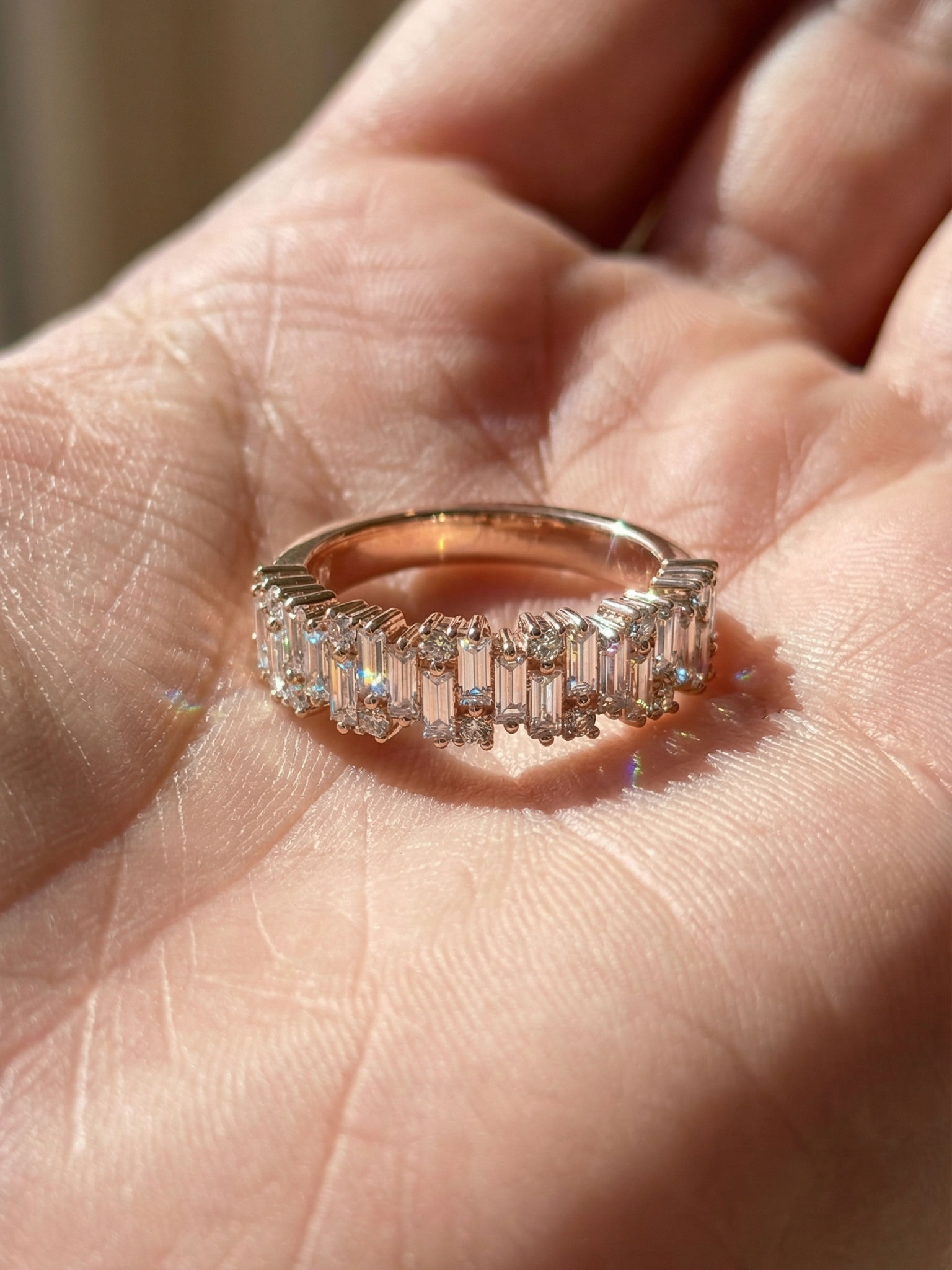 Baguette Moissanite Half Eternity Art Deco Band Solid Gold Stackable Bridal Ring