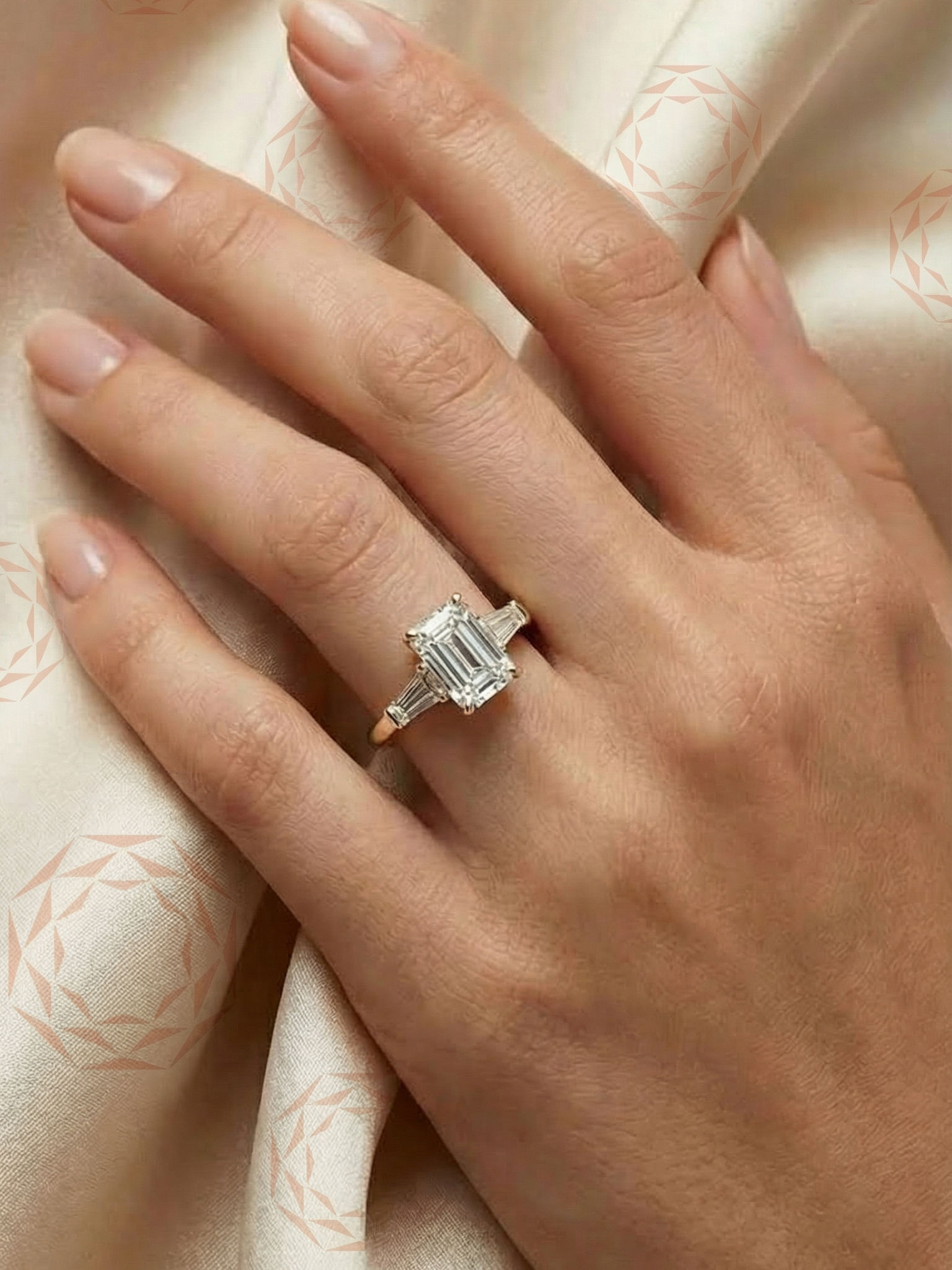 4 CT Emerald Cut Moissanite Wedding Ring Three Stone Engagement Ring