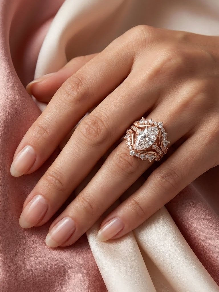 Vintage Art Deco Moissanite Engagement Ring Set Solid Yellow Gold Luxury Bridal