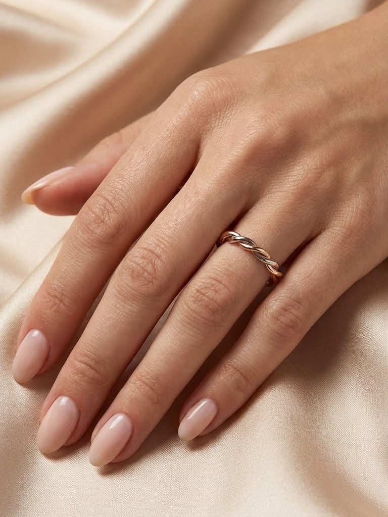 14K Solid Gold Rope Infinity Relaxed Twist Wedding Band Stackable Ring