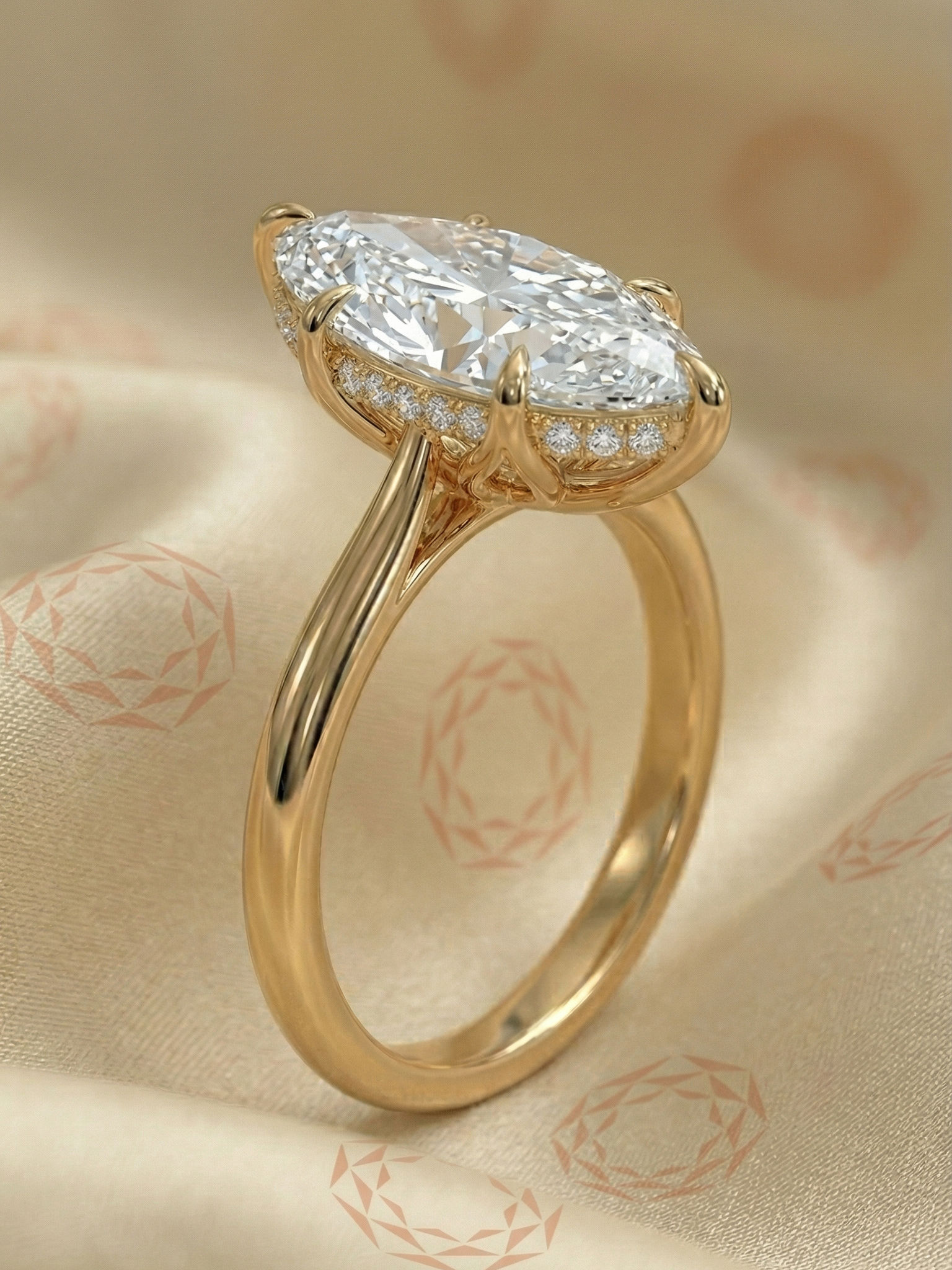 2.5CT Marquise Moissanite Hidden Halo Solitaire Ring 14K Gold Bridal Ring