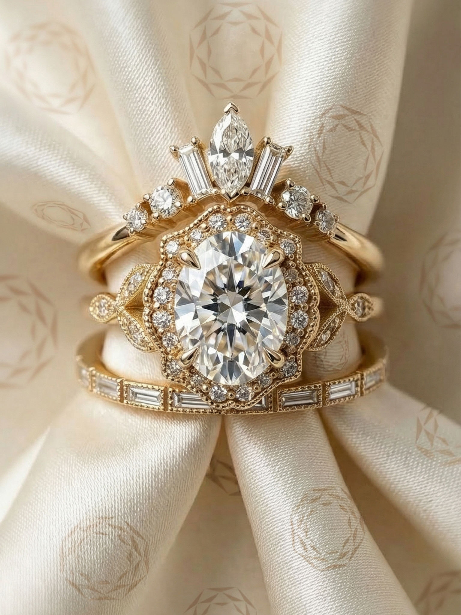 Unique Oval Bridal Set 2.5 CT Moissanite Engagement Ring