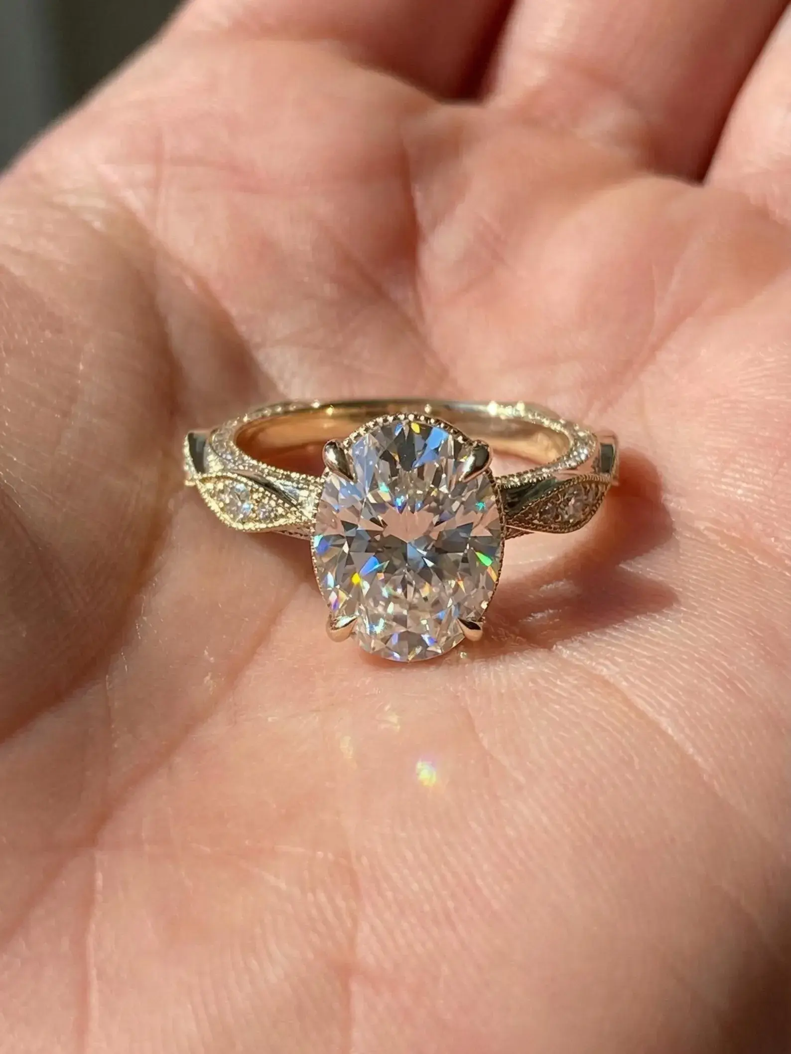 Art Deco Antique Vintage Diamond Ring 1.5 CT Oval Cut Moissanite Engagement Ring