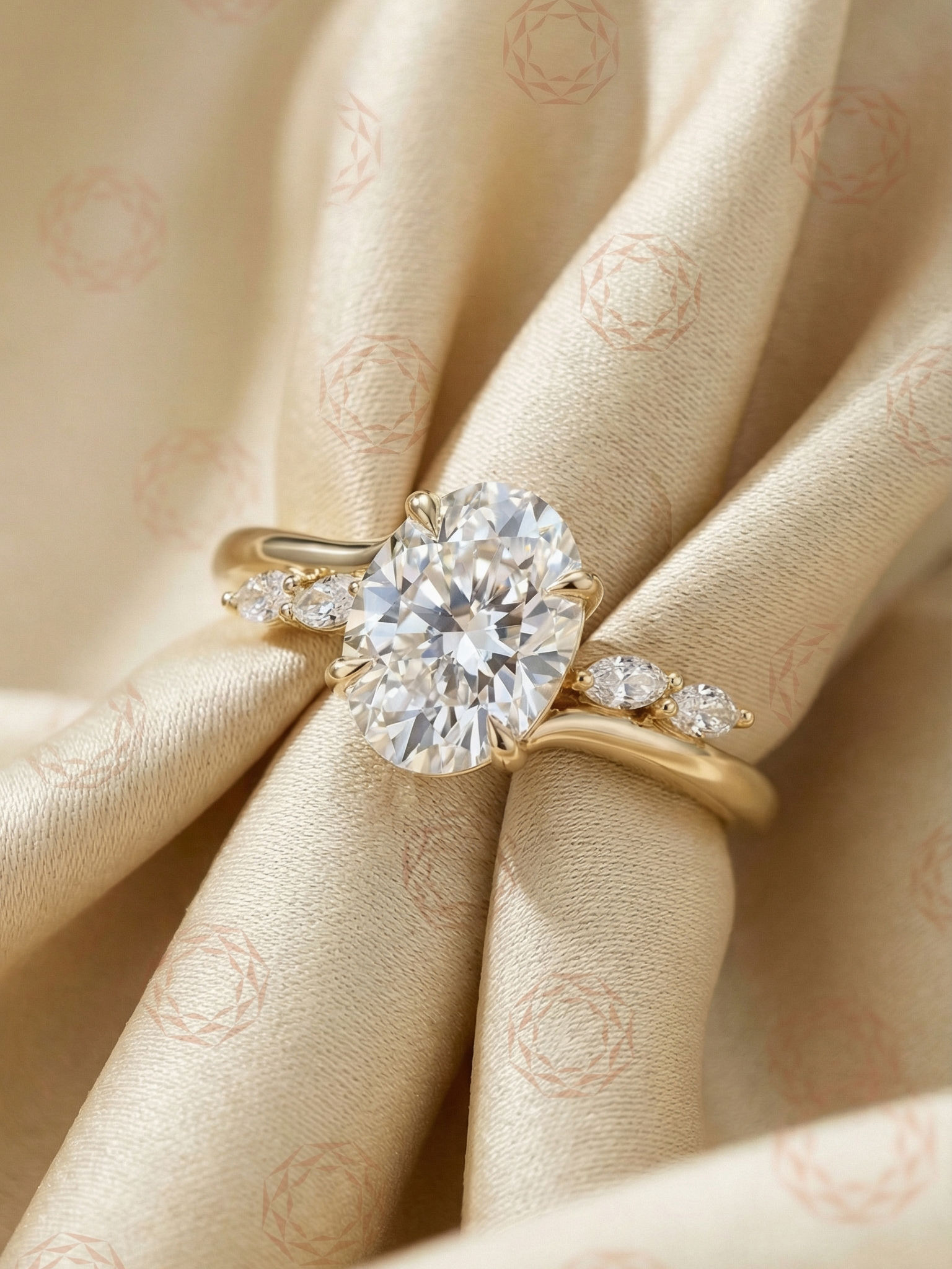 Oval Moissanite Engagement Ring 14K Yellow Gold Marquise Solitaire Bridal Ring