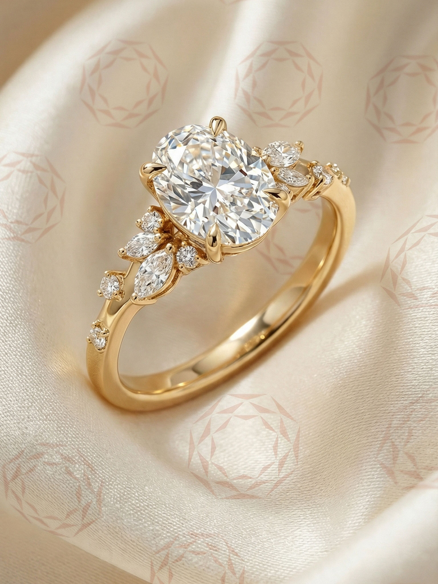 Oval Moissanite Nature Inspired Leaf Branch Ring Solid Gold Vintage Bridal