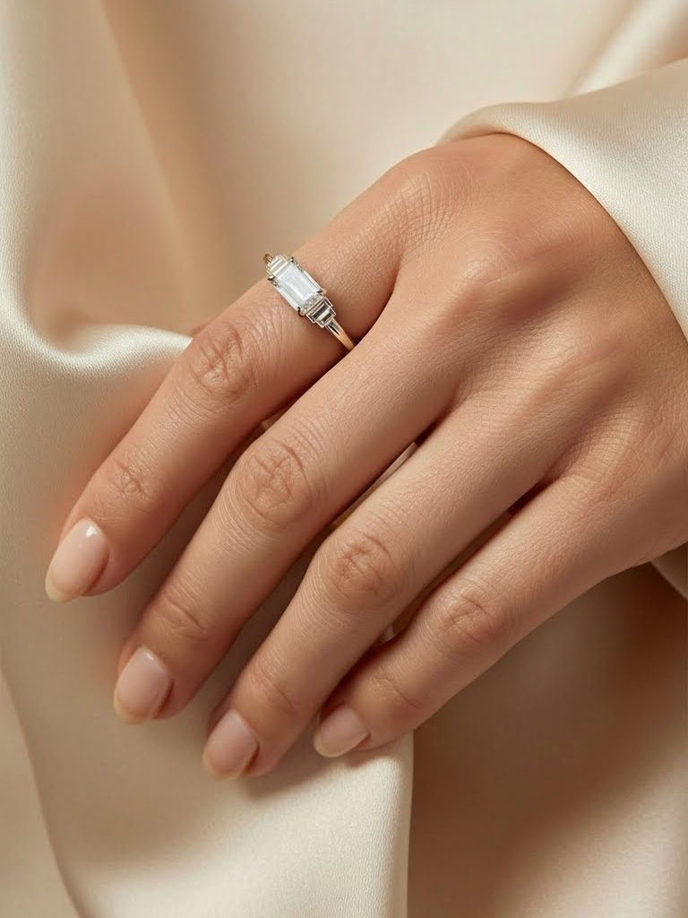 1.75CT Emerald Cut Moissanite East West Ring Solid Yellow Gold Baguette Bridal