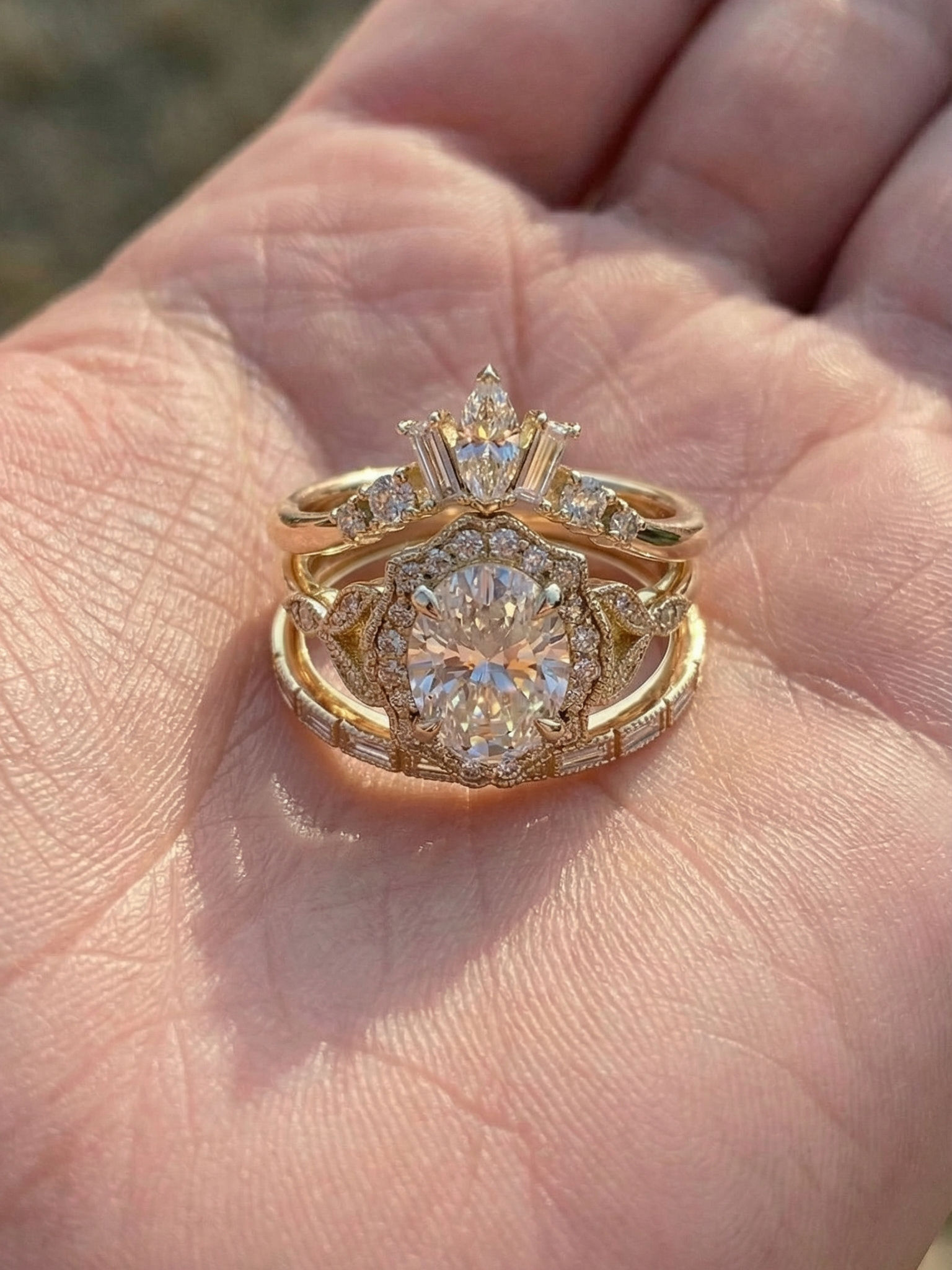Unique Oval Bridal Set 2.5 CT Moissanite Engagement Ring