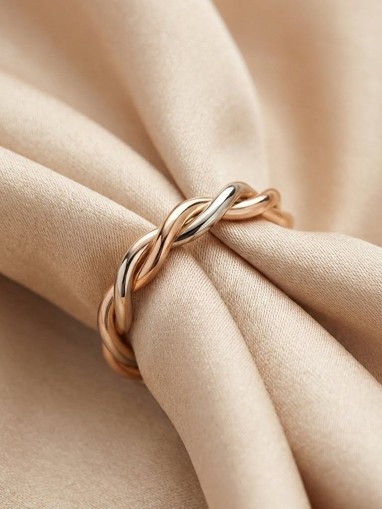 14K Solid Gold Rope Infinity Relaxed Twist Wedding Band Stackable Ring
