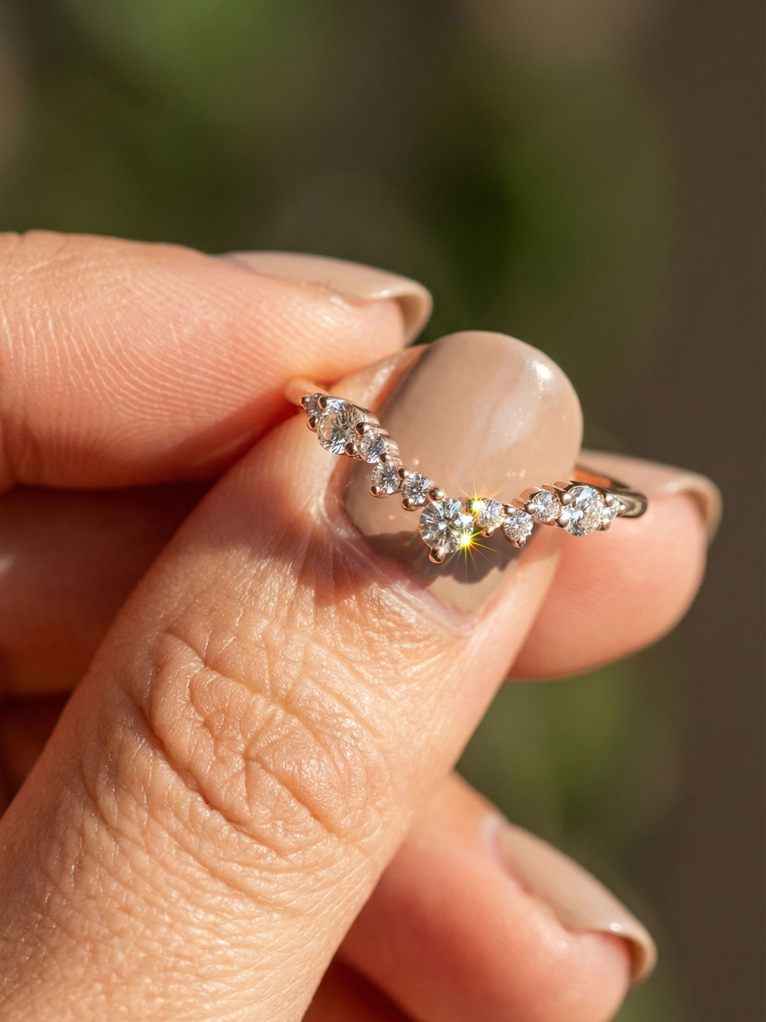 Chevron Moissanite Wishbone Band Solid Rose Gold V Shape Dainty Stacking Bridal