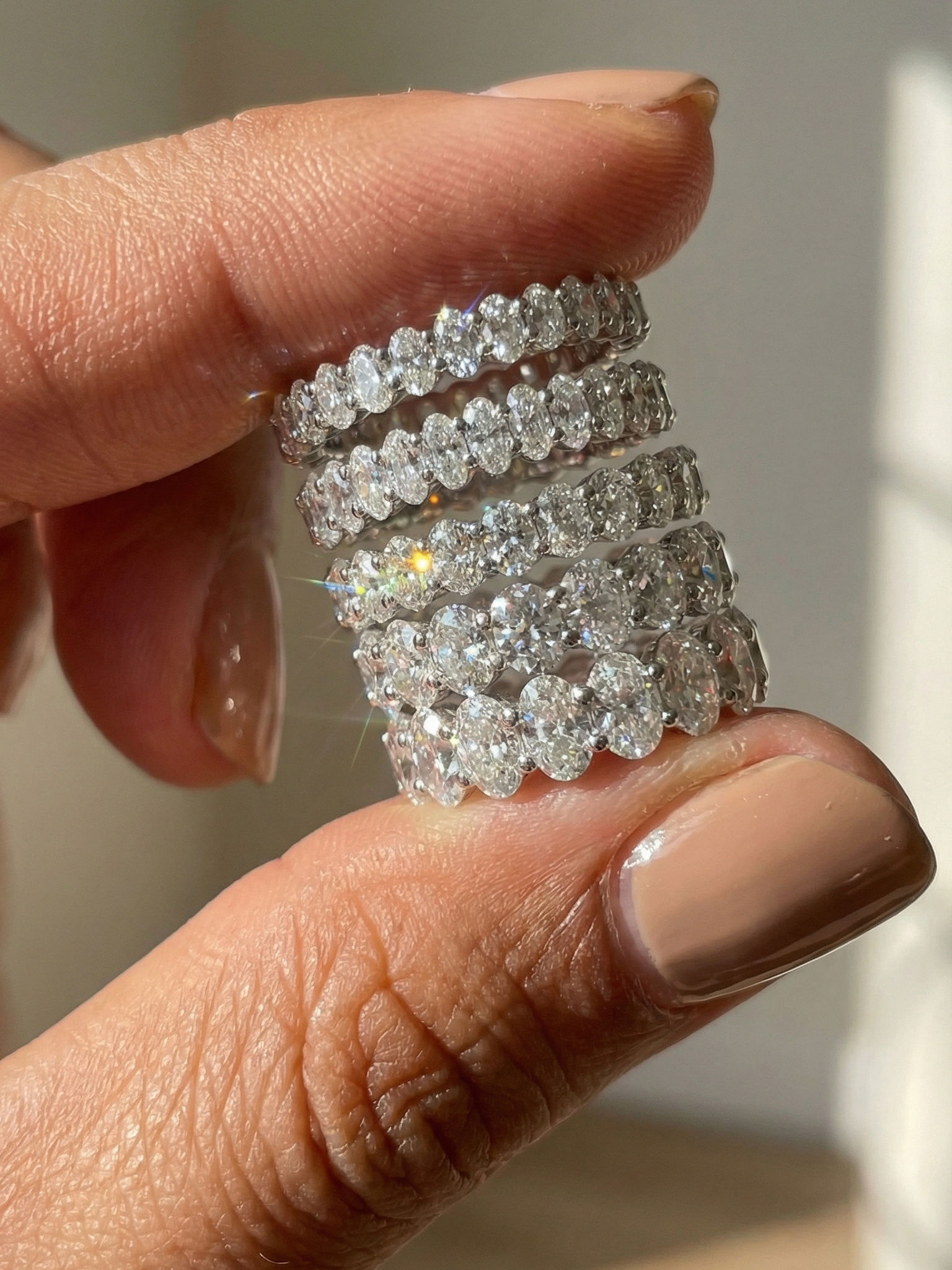 Oval Moissanite Full Eternity Band Stackable Wedding Ring Sterling Silver