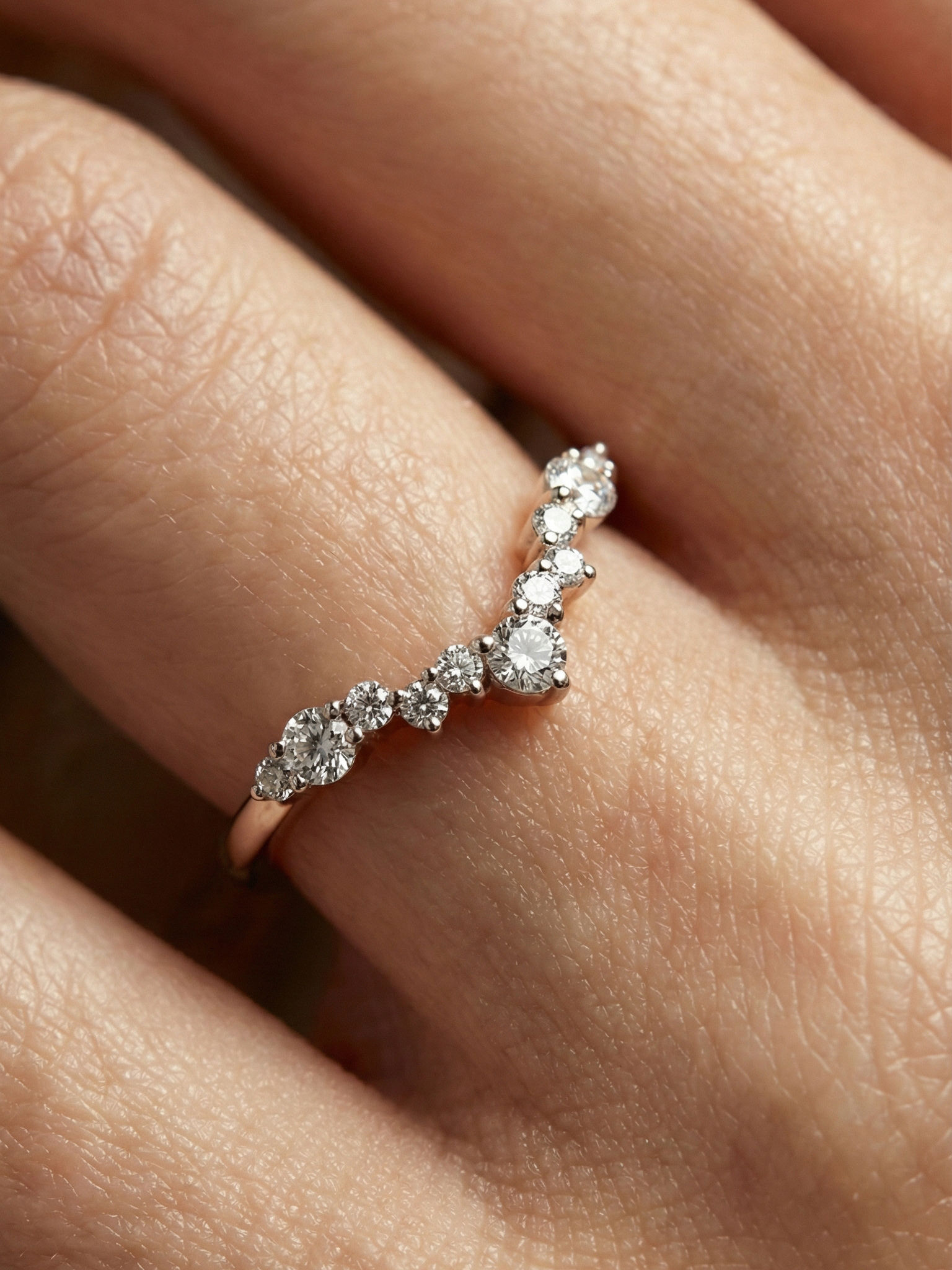 Chevron Moissanite Wishbone Band Solid Rose Gold V Shape Dainty Stacking Bridal