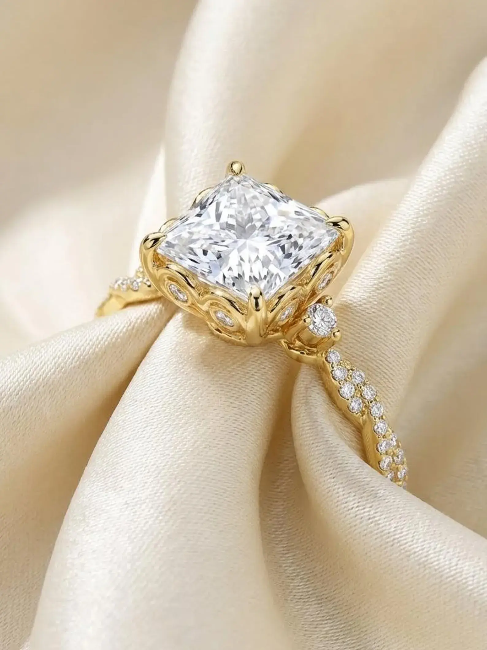 3CT Princess Cut Moissanite Engagement Ring Twisted Vine Diamond Promise Ring