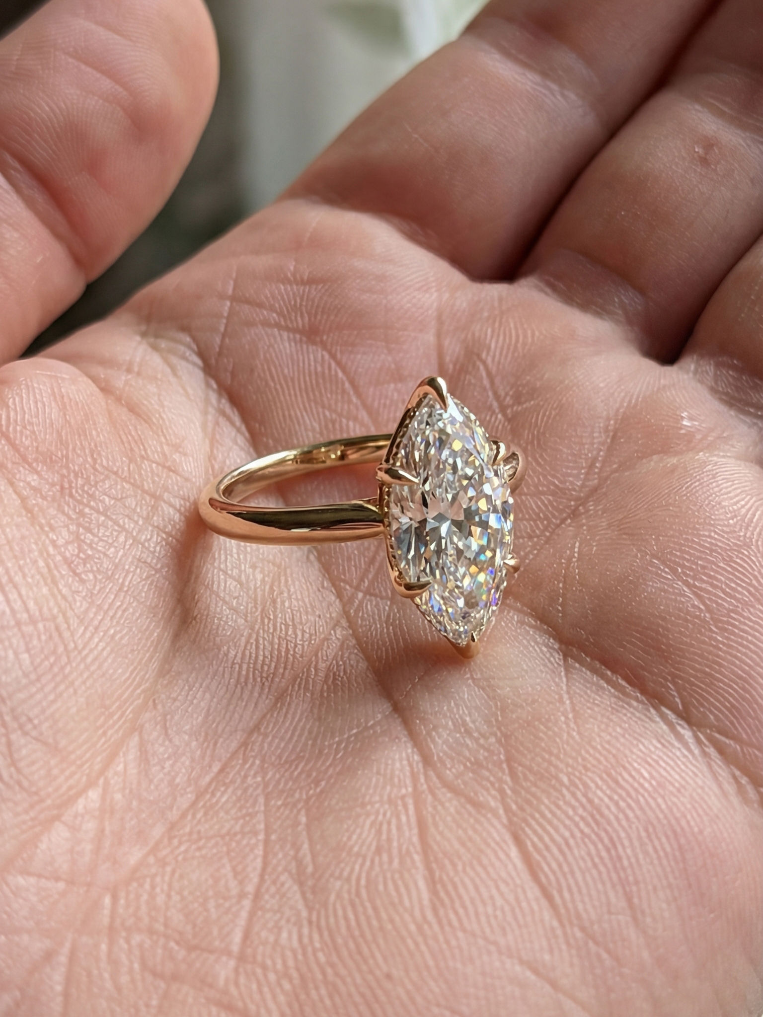 2.5CT Marquise Moissanite Hidden Halo Solitaire Ring 14K Gold Bridal Ring
