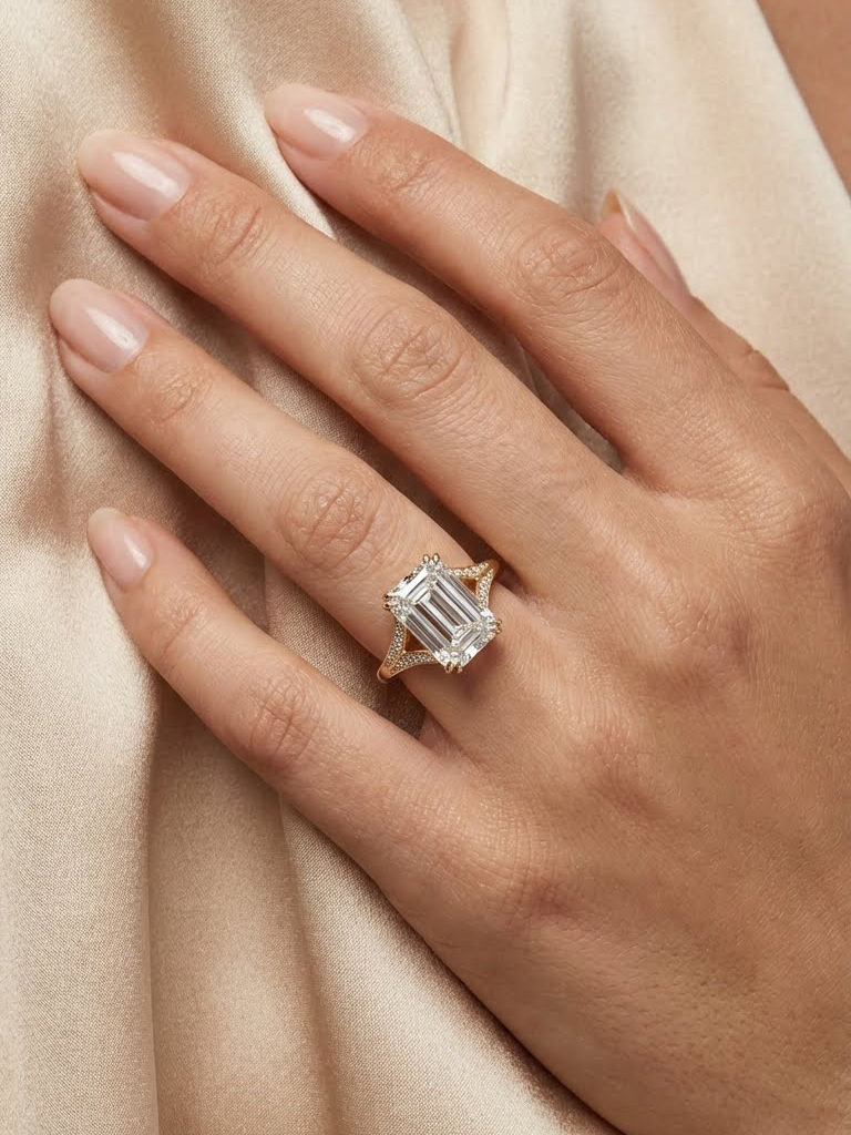 4 CT Emerald Cut Diamond Engagement Ring Split Band Vintage Ring