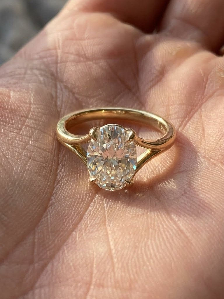 Split Shank Oval Cut Moissanite Engagement Ring Solitaire Proposal Ring