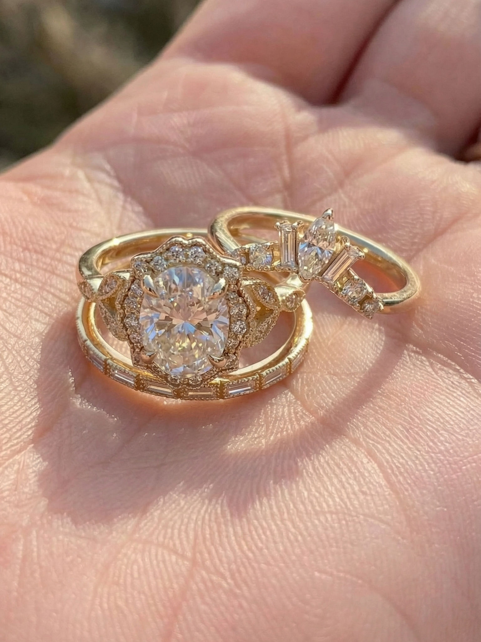 Unique Oval Bridal Set 2.5 CT Moissanite Engagement Ring