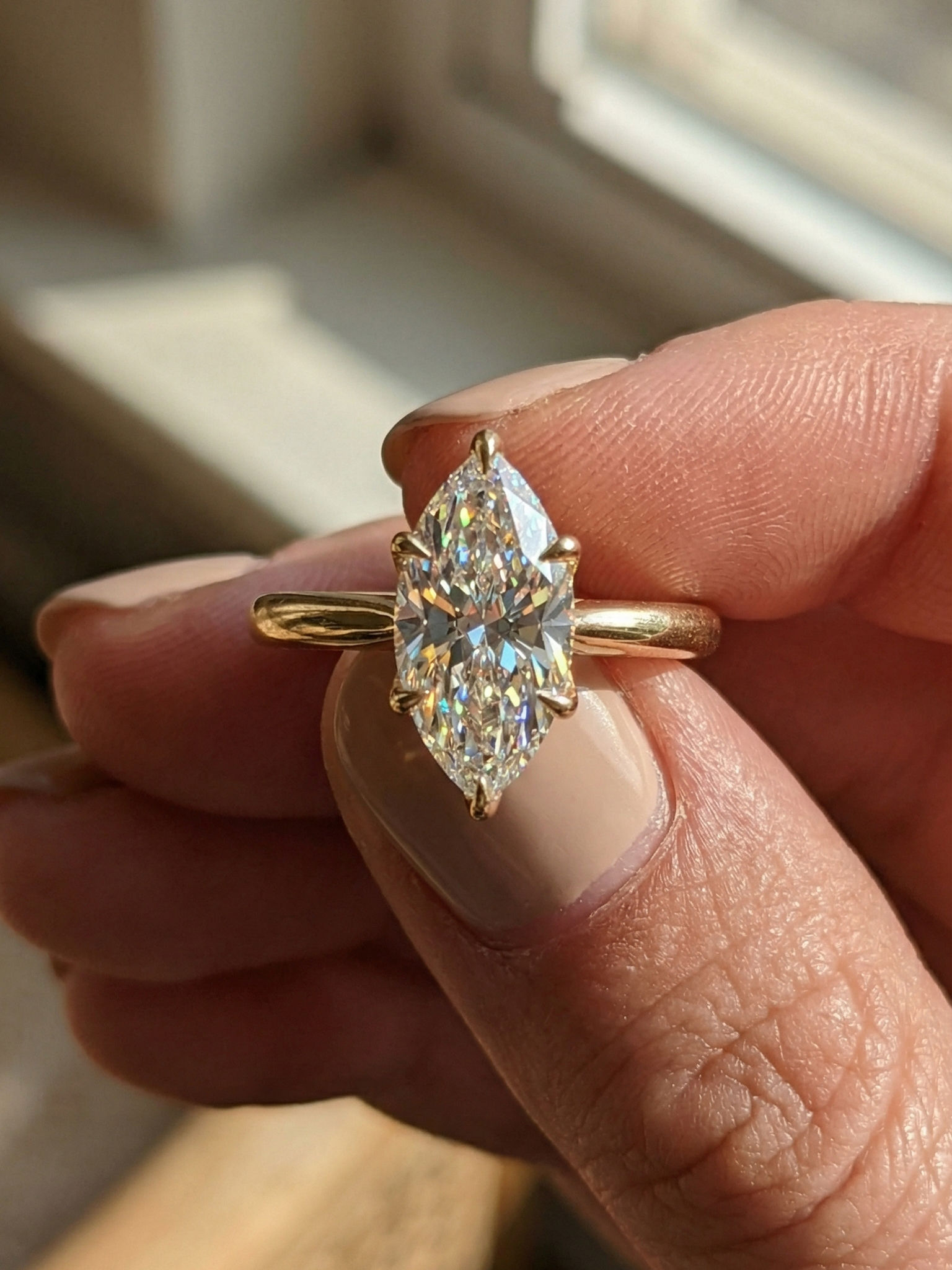 2.5CT Marquise Moissanite Hidden Halo Solitaire Ring 14K Gold Bridal Ring