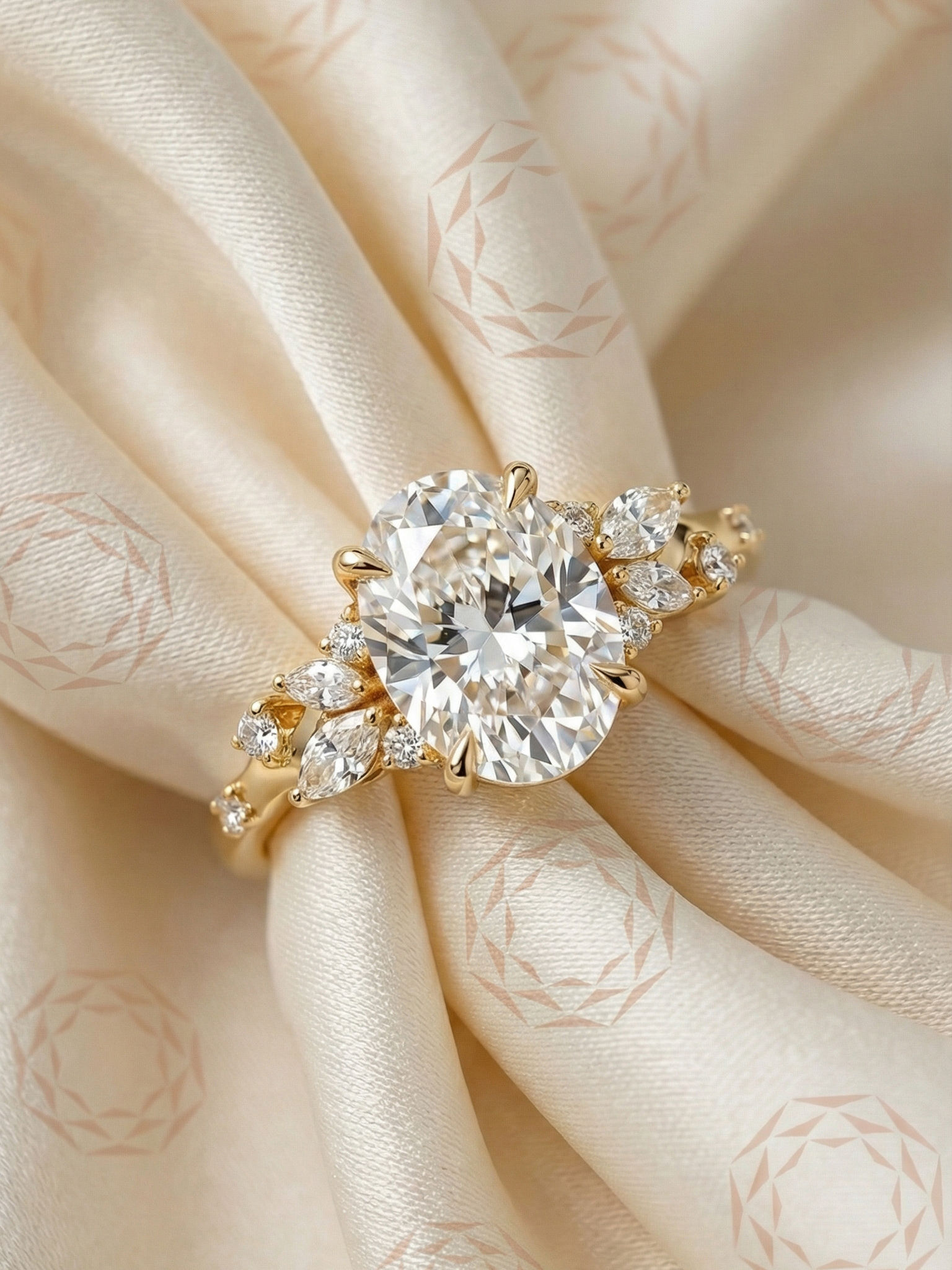 Oval Moissanite Nature Inspired Leaf Branch Ring Solid Gold Vintage Bridal