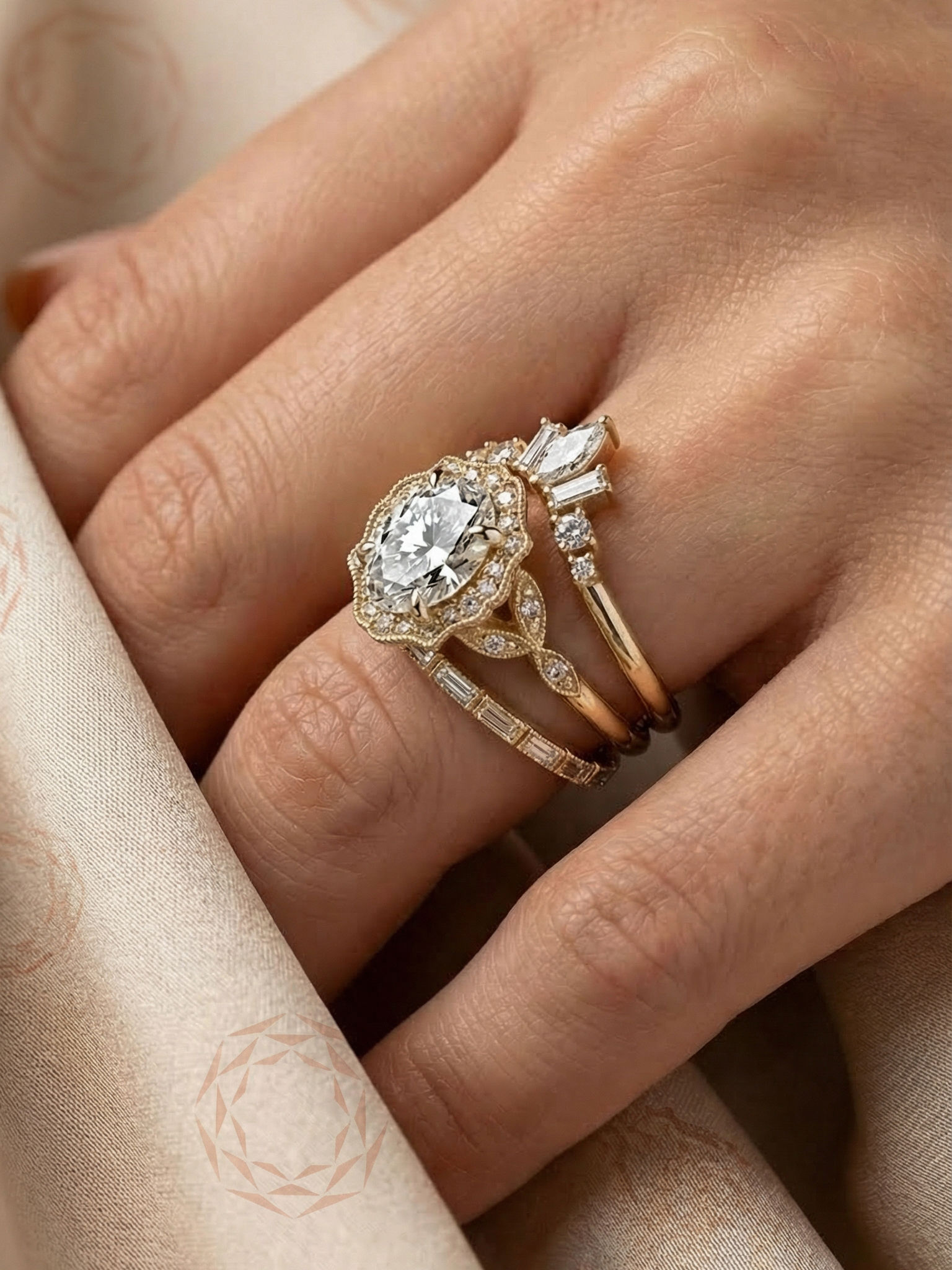 Unique Oval Bridal Set 2.5 CT Moissanite Engagement Ring