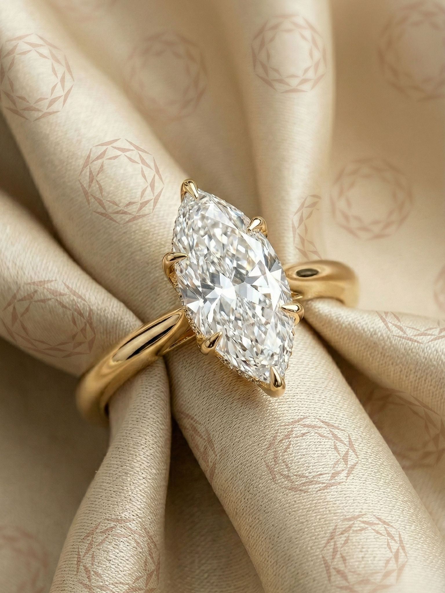 2.5CT Marquise Moissanite Hidden Halo Solitaire Ring 14K Gold Bridal Ring
