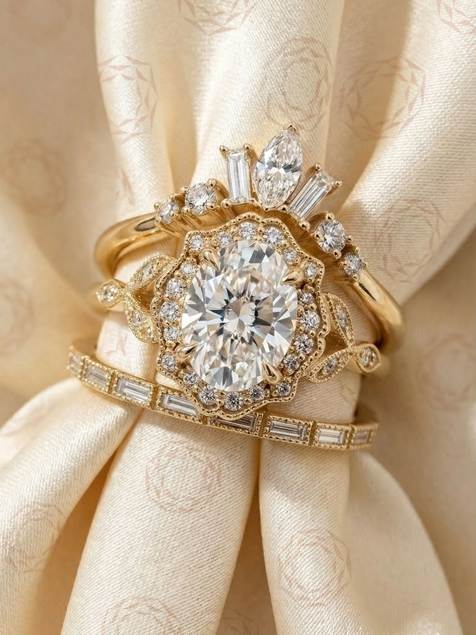 Unique Oval Bridal Set 2.5 CT Moissanite Engagement Ring