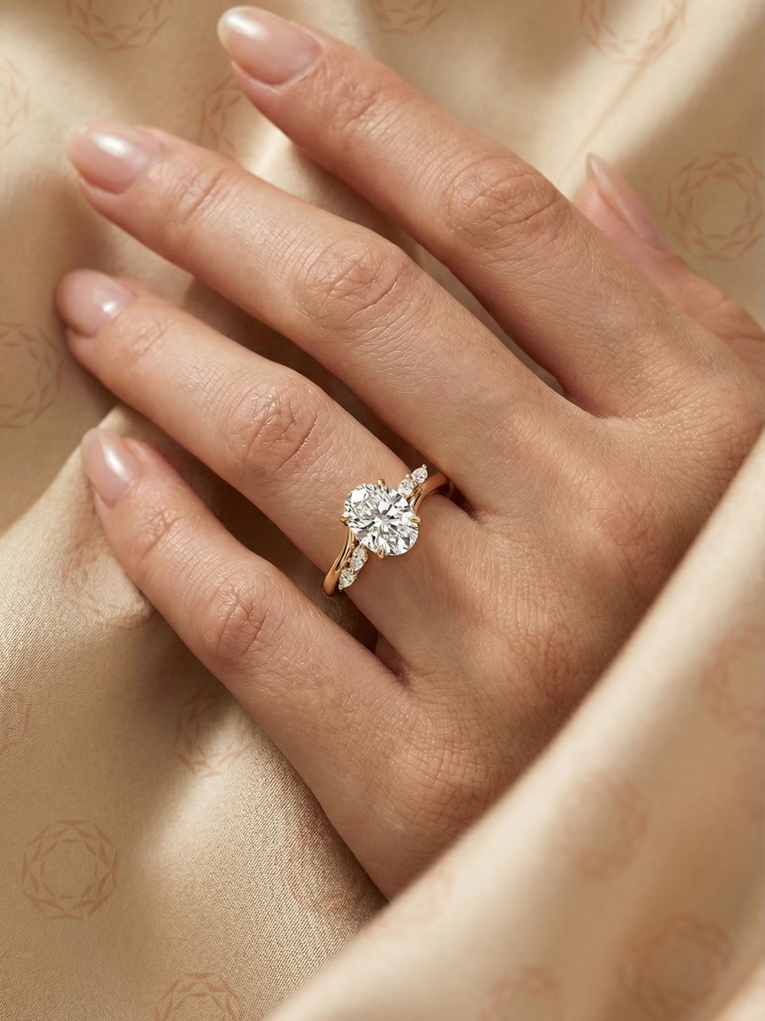 Oval Moissanite Engagement Ring 14K Yellow Gold Marquise Solitaire Bridal Ring