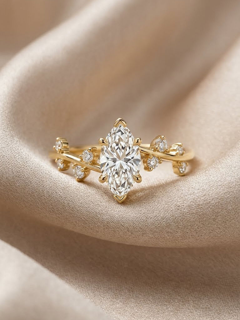 1.5CT Marquise Cut Moissanite Delicate Bridal Wedding Anniversary Ring