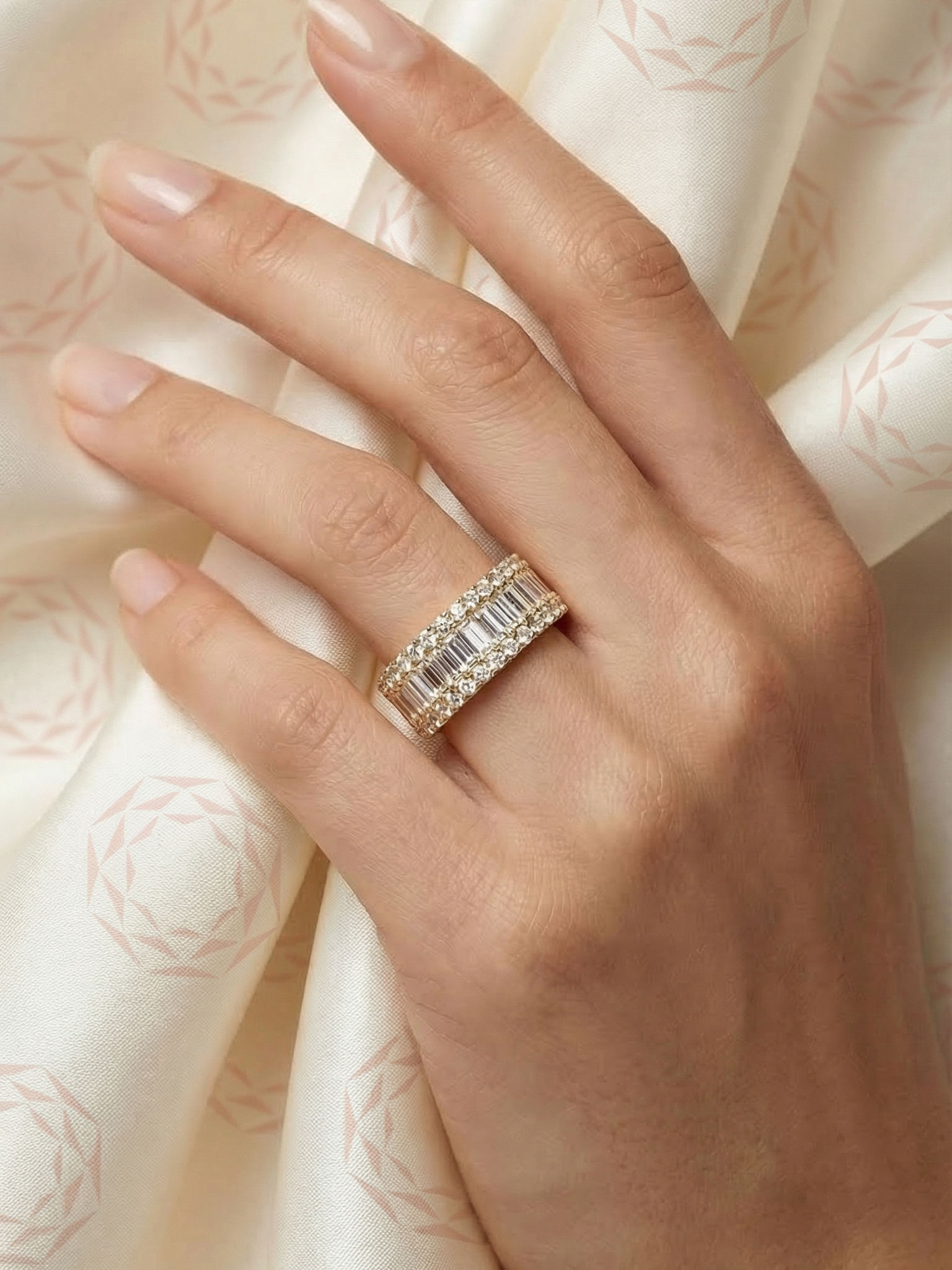Baguette Round Half Eternity Moissanite Diamond Engagement Matching Band