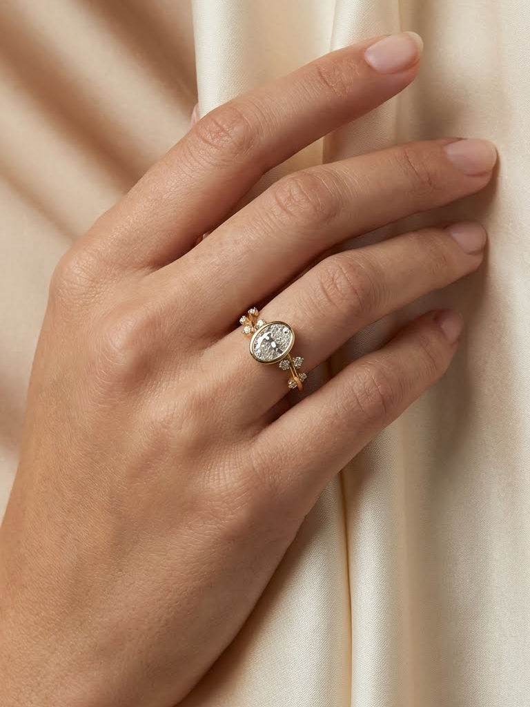 Nature Inspire Vintage 2 CT Oval Cut Moissanite Bypass Engagement Ring
