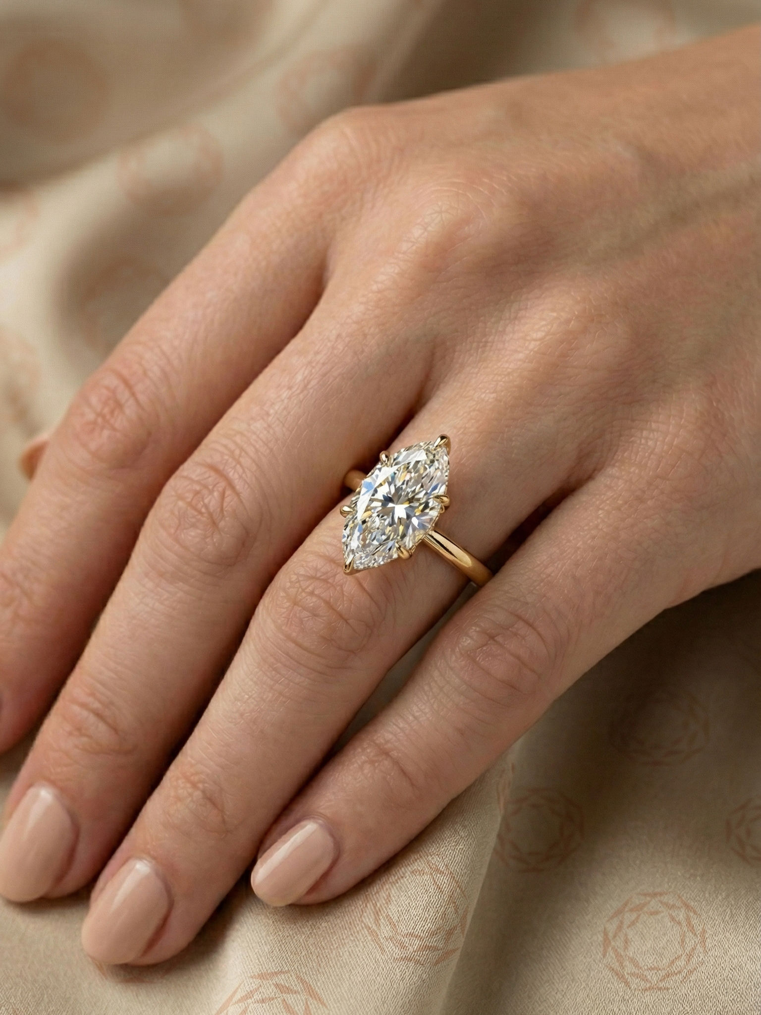 2.5CT Marquise Moissanite Hidden Halo Solitaire Ring 14K Gold Bridal Ring