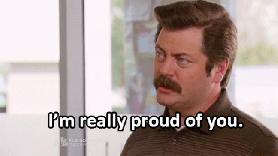 Ron Swanson from Parks and Rec with the caption: "I'm really proud of you". Imposter Syndrome Blog