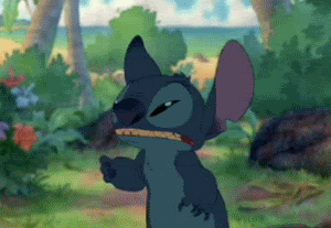 Stitch, from the moving Lilo and Stitch, looking very frustrated