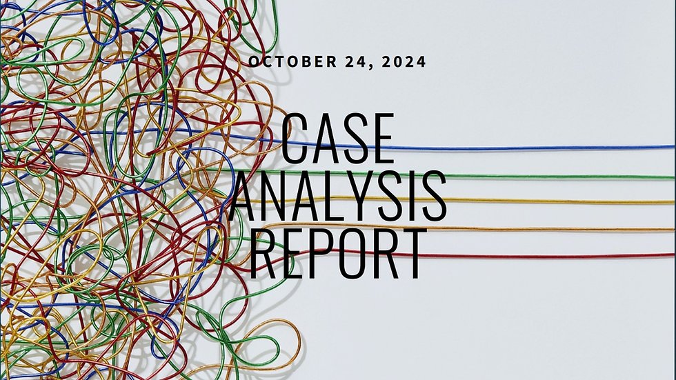 Tangled colorful wires on left, straight on right, create contrast. Text reads "Case Analysis Report," dated October 24, 2024.