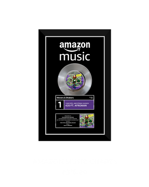 Amazon music chart record plaque award, 7-inch silver platinum gold vinyl deluxe black frame