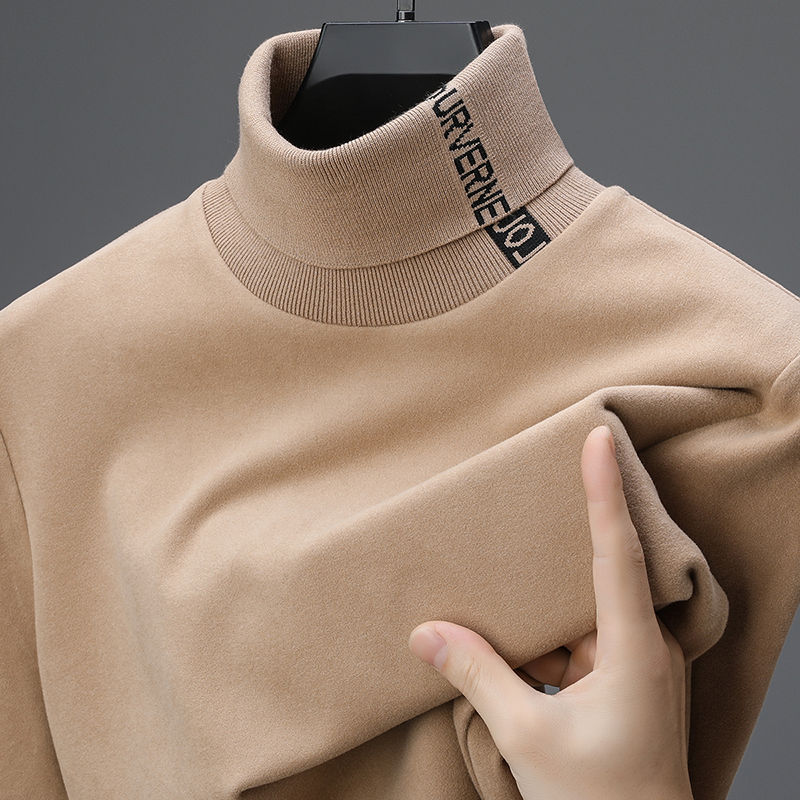 Thumbnail: Fashion high neck exquisite letter embroidery men's sweater velvet warm T-shirt 