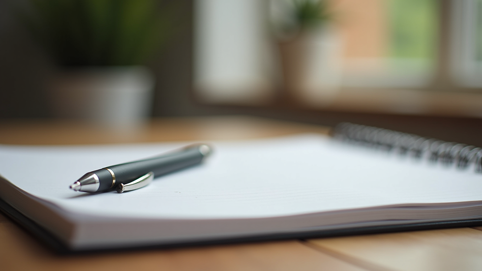 Close-up view of a notebook and pen on a wooden table, ready for a therapy session