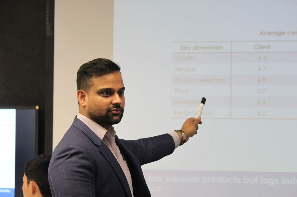 Shishir Pandit presenting a client framework to a leadership team